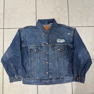 Levi's Womens Blue Denim Jacket with Cuts Medium